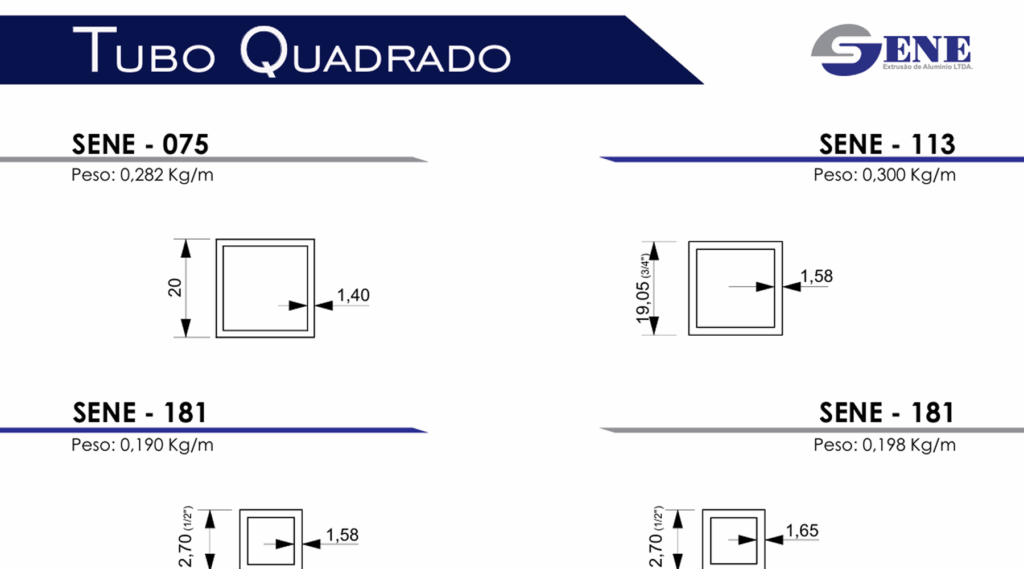 Catálogo Sene - Tubo Quadrado.